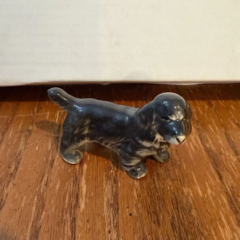 Vintage Cocker Spaniel Dog Figurine Gray Porcelain Ceramic 3